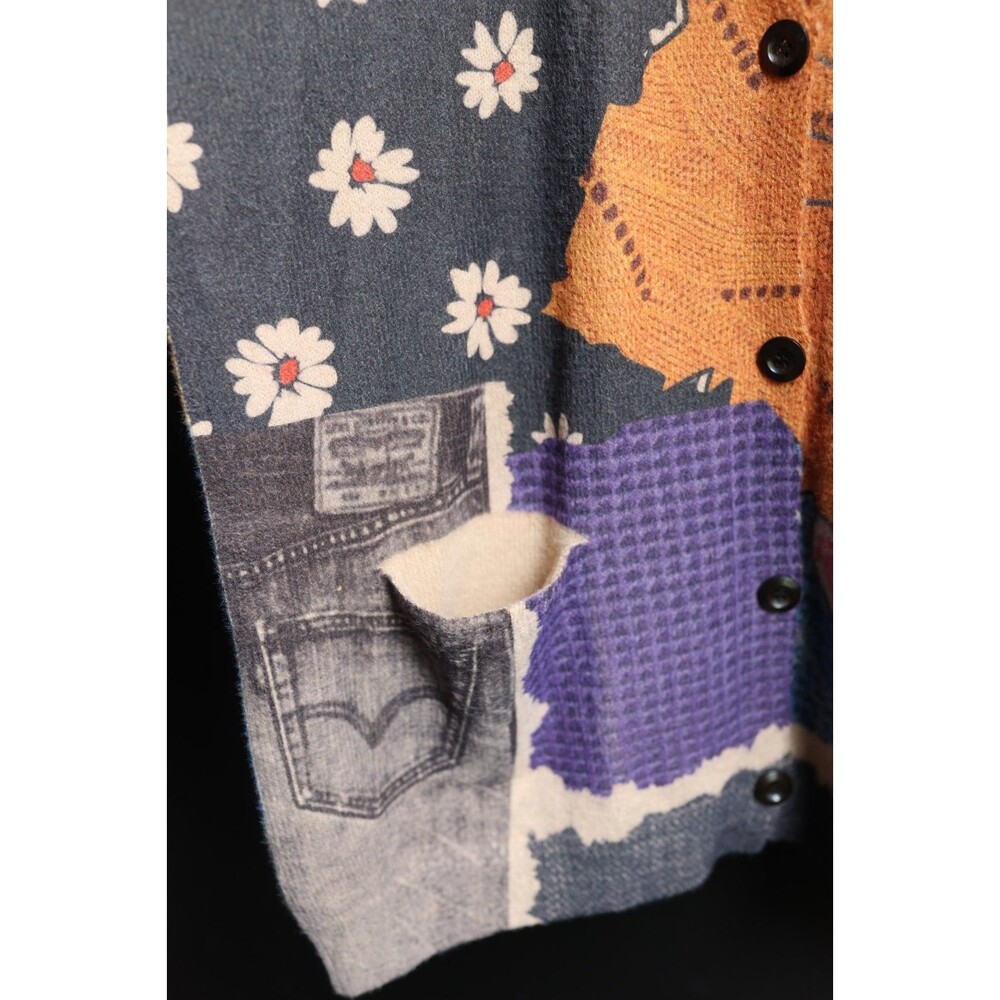 YESNO Womens Whimsical AOP Cat Print Button Oversize Sweater Wool Blend - Picture 4 of 11